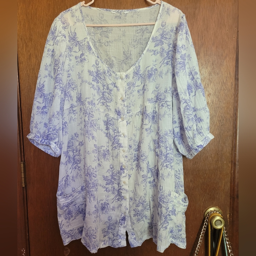April Cornell Floral Blue Women's Top